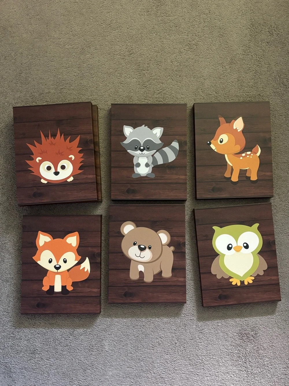 Woodland Animals Nursery Wall Art Set - Orange, Brown, Green